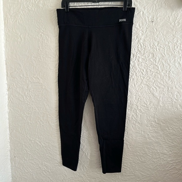 Victoria’s Secret Pink Ultimate Yoga Leggings Black Active Gray Logo Large FLAWS - Picture 3 of 13
